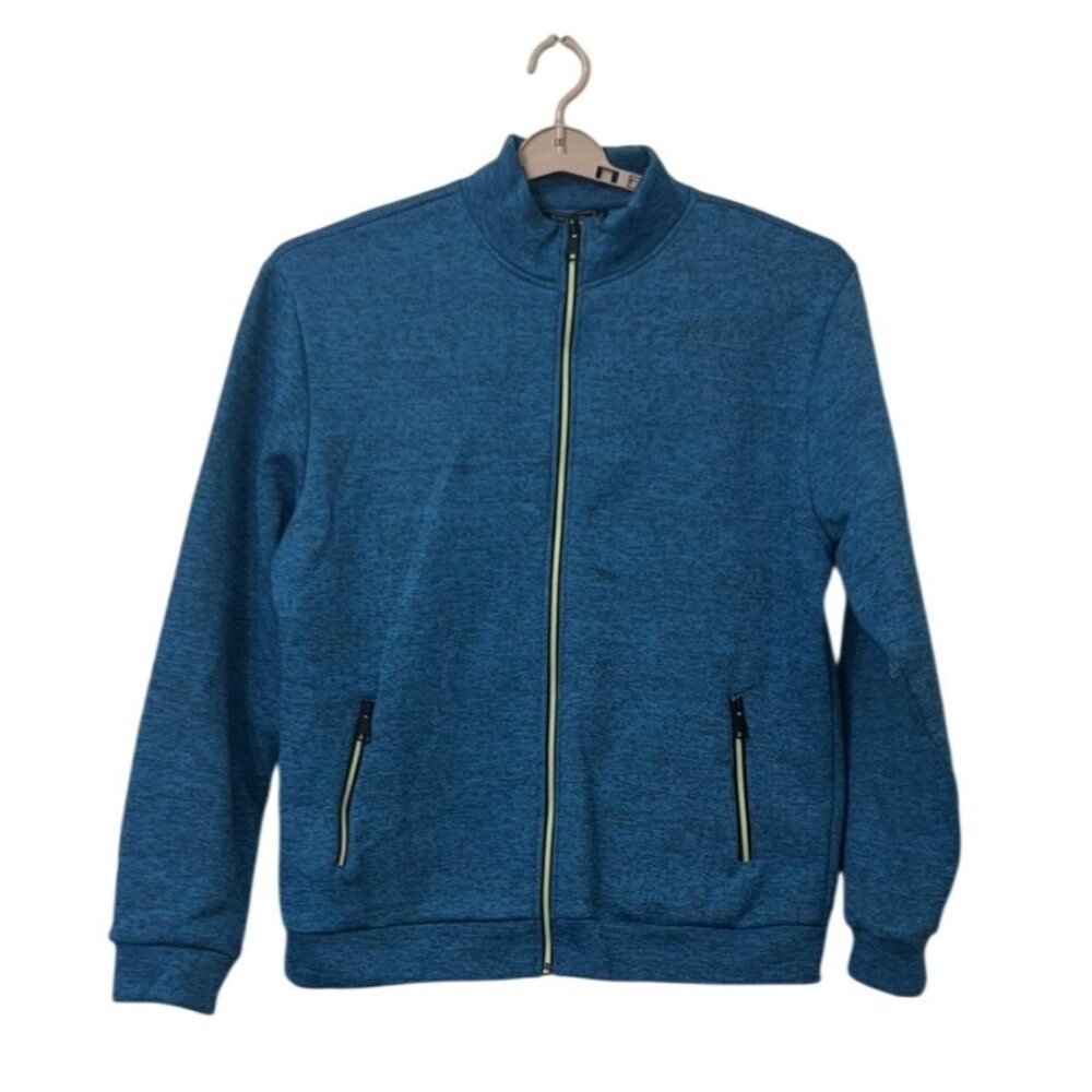SIIMHWRSS Jacket Mens XL Blue Fleece Track Full Zip Stand Collar Zipper Pockets